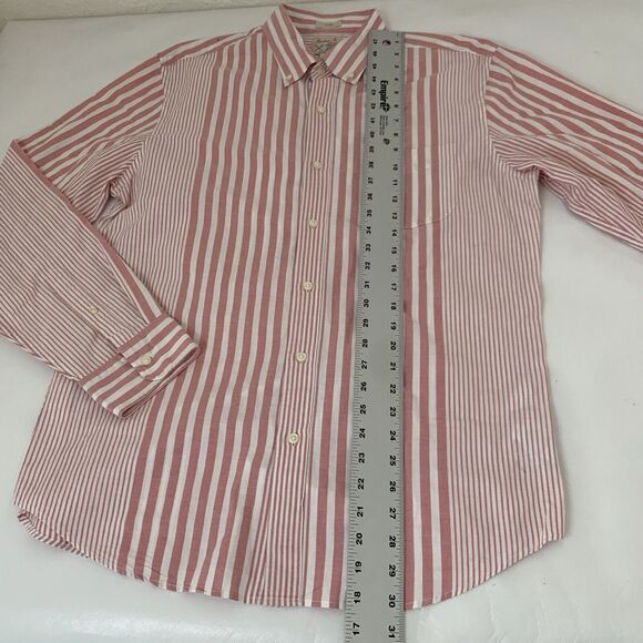 J Crew Shirt Men Large Broken In Oxford Button Up Slim Pink Stripe Preppy Career - Picture 7 of 9